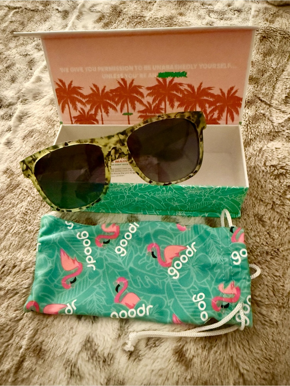 Goodr Green Tortoiseshell Sunglasses with Pouch, NWB & Case